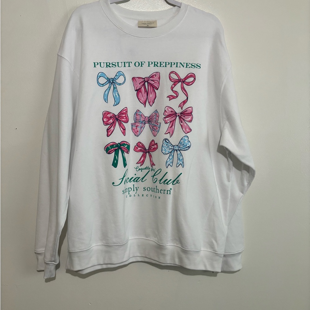 Simply Southern White Sweatshirt with Colorful Bow Design